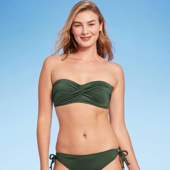 Twist bandeau bikini top deep green - Picture 1 of 10